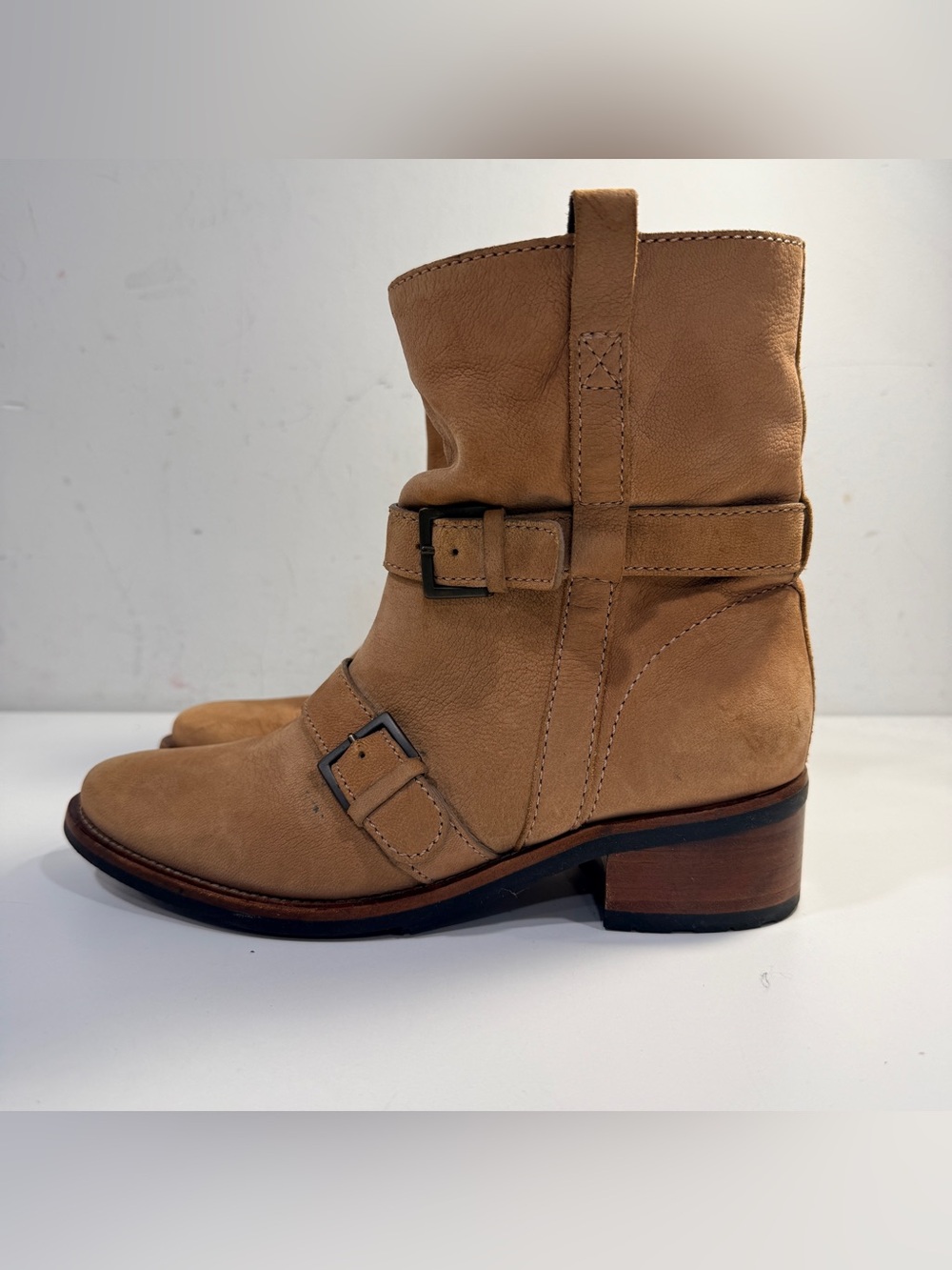 Cole Haan Women's Fabrizia Short Beige Tan Leather Ankle Boots Shoes Size 6B